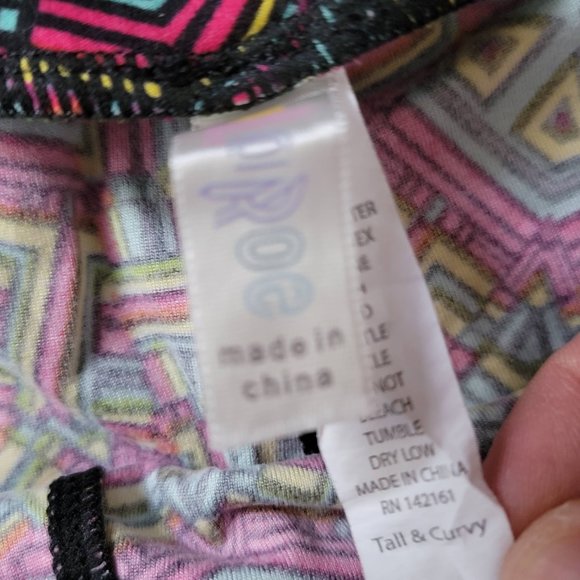 Tall and Curvy LuLaRoe Pink Yellow Blue Geometric Buttery Soft Leggings XXL - Picture 5 of 15
